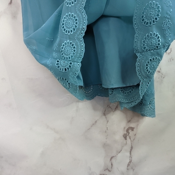 Lovers + Friends Mini Wrap Dress Blue Embroidered V-Neck Flutter Small - Picture 8 of 12